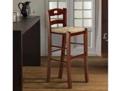 Taburete alto de madera con asiento de paja Hamburg bar pub y cocina