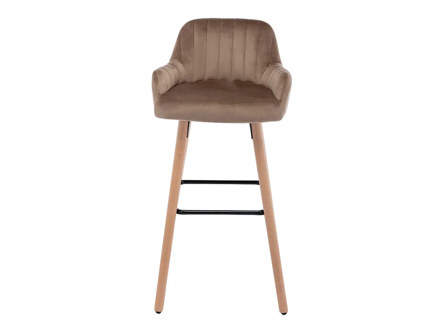 taburete alto de terciopelo y patas madera de haya - Beige - ELEANA