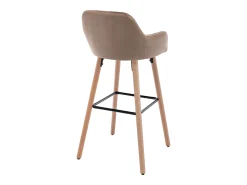 taburete alto de terciopelo y patas madera de haya - Beige - ELEANA