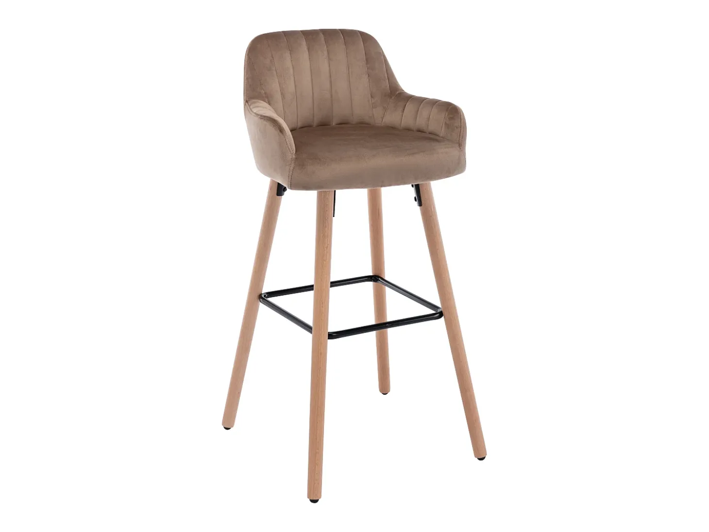 taburete alto de terciopelo y patas madera de haya - Beige - ELEANA