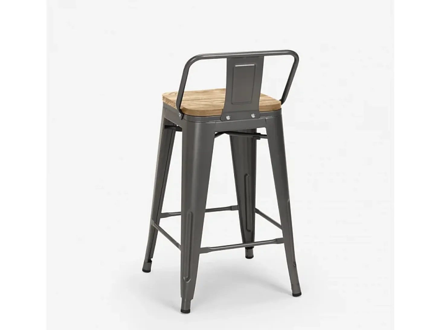 taburete alto estilo diseño industrial cocina bar steel wood top light - Gris Oscuro