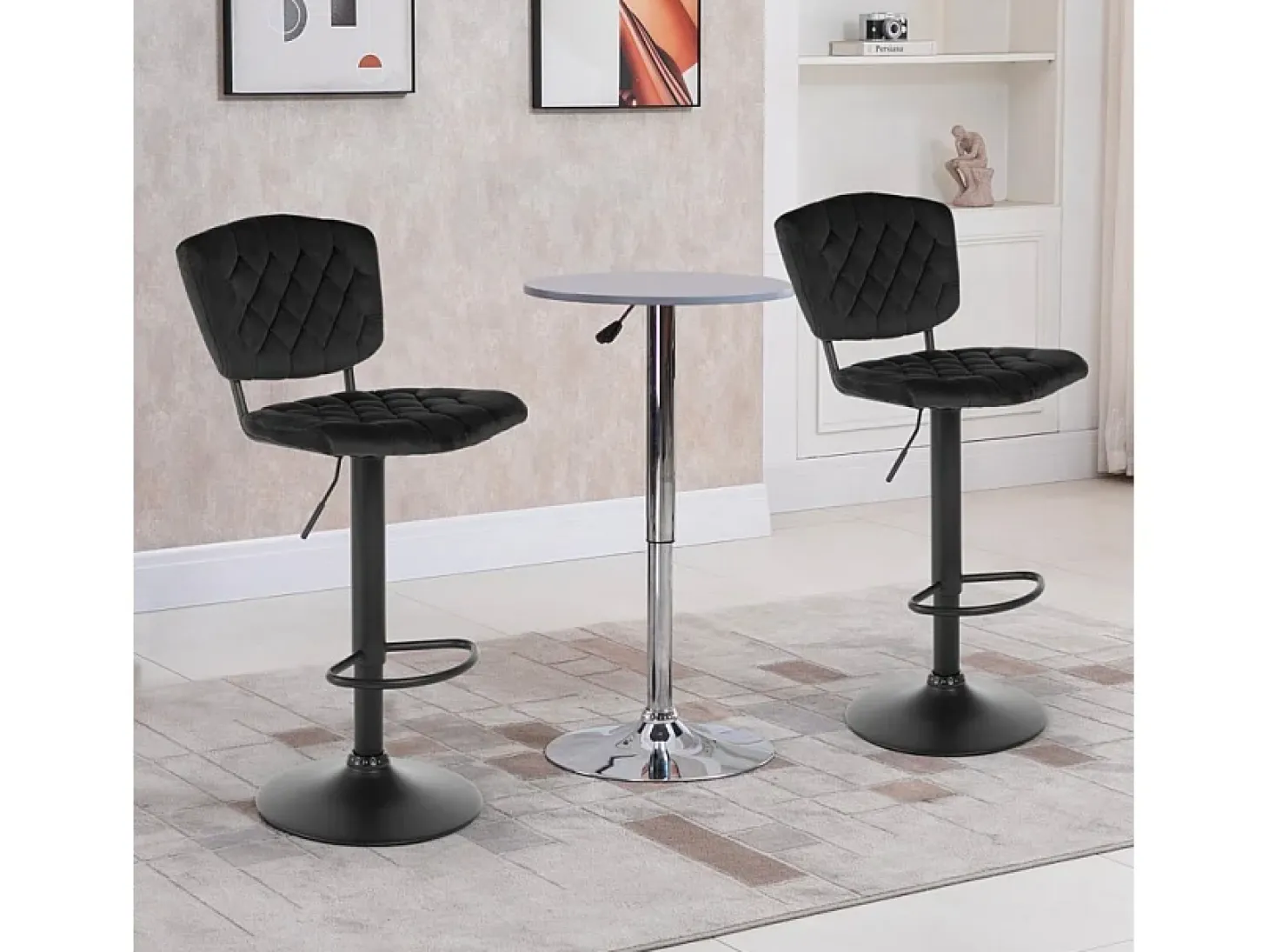 Taburete alto regulable para cocina tapizado en tejido terciopelo Toronto - Negro