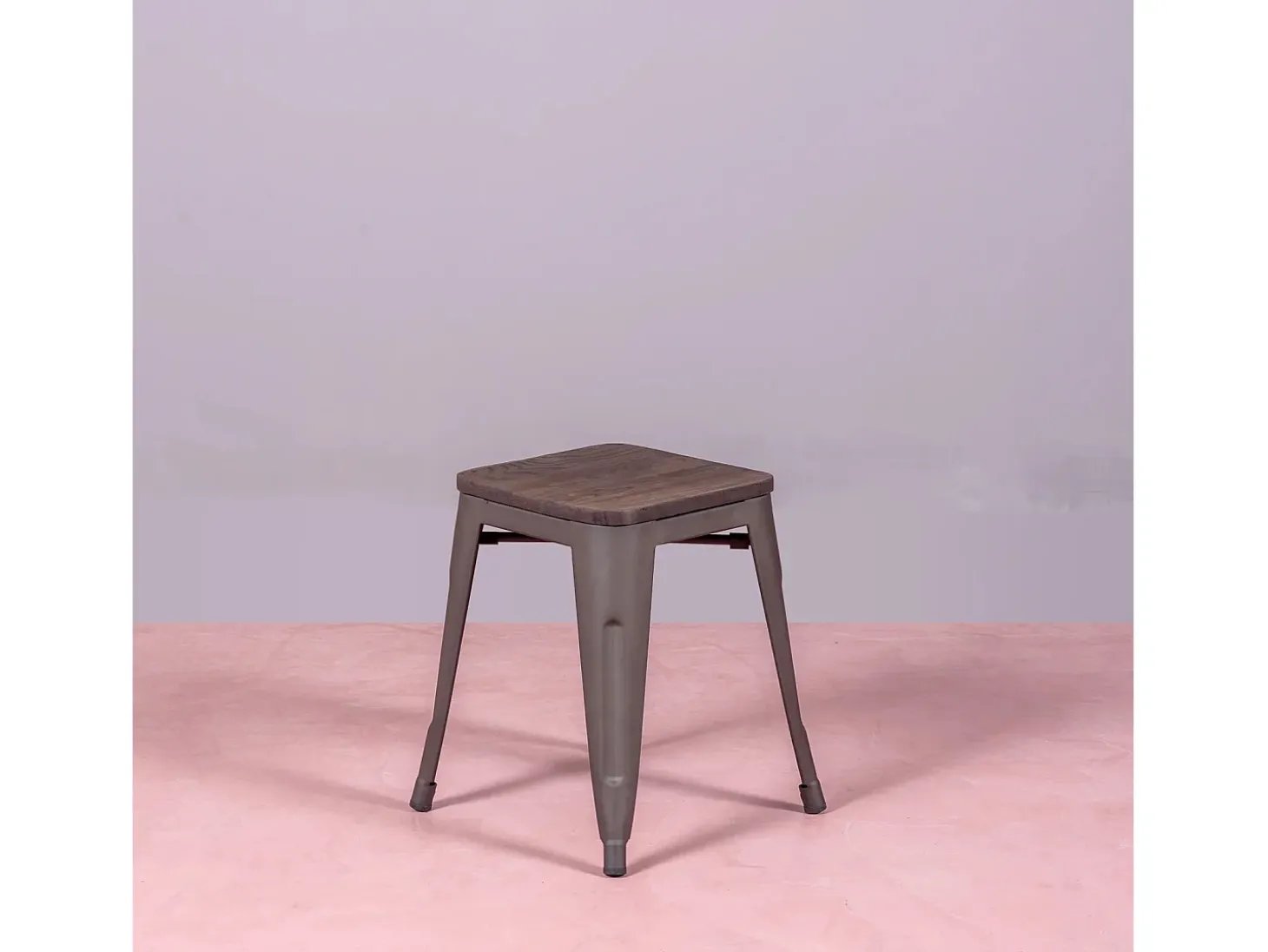 Taburete bajo industrial en acero envejecido y asiento de madera (45cm) - Bistro - Antique