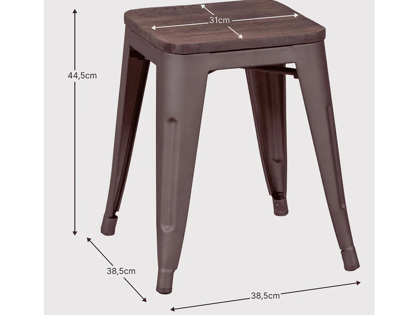 Taburete bajo industrial en acero envejecido y asiento de madera (45cm) - Bistro - Antique