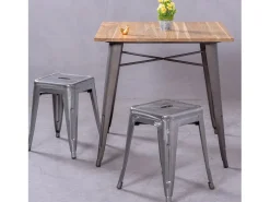 Taburete bajo industrial en acero metalizado (45cm) - Bistro - Metálico