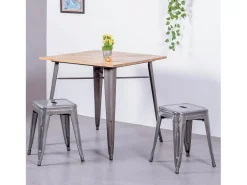 Taburete bajo industrial en acero metalizado (45cm) - Bistro - Metálico