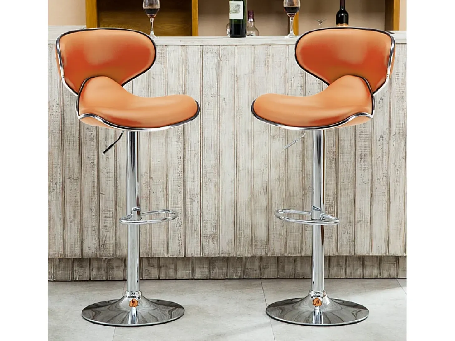 Taburete cocina y bar moderno giratorio cromado diseño Amarillo - Naranja