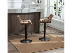 Taburete de bar ajustable, juego de 2, con reposapiés, lino, beige (49 x 48 x 89 cm)
