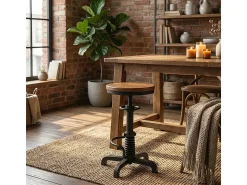 Taburete de bar ajustable con tornillo de rosca estilo industrial vintage Helix