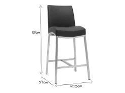 Taburete de bar aluminio cepillado PU negro 70cm lote de dos OLLY