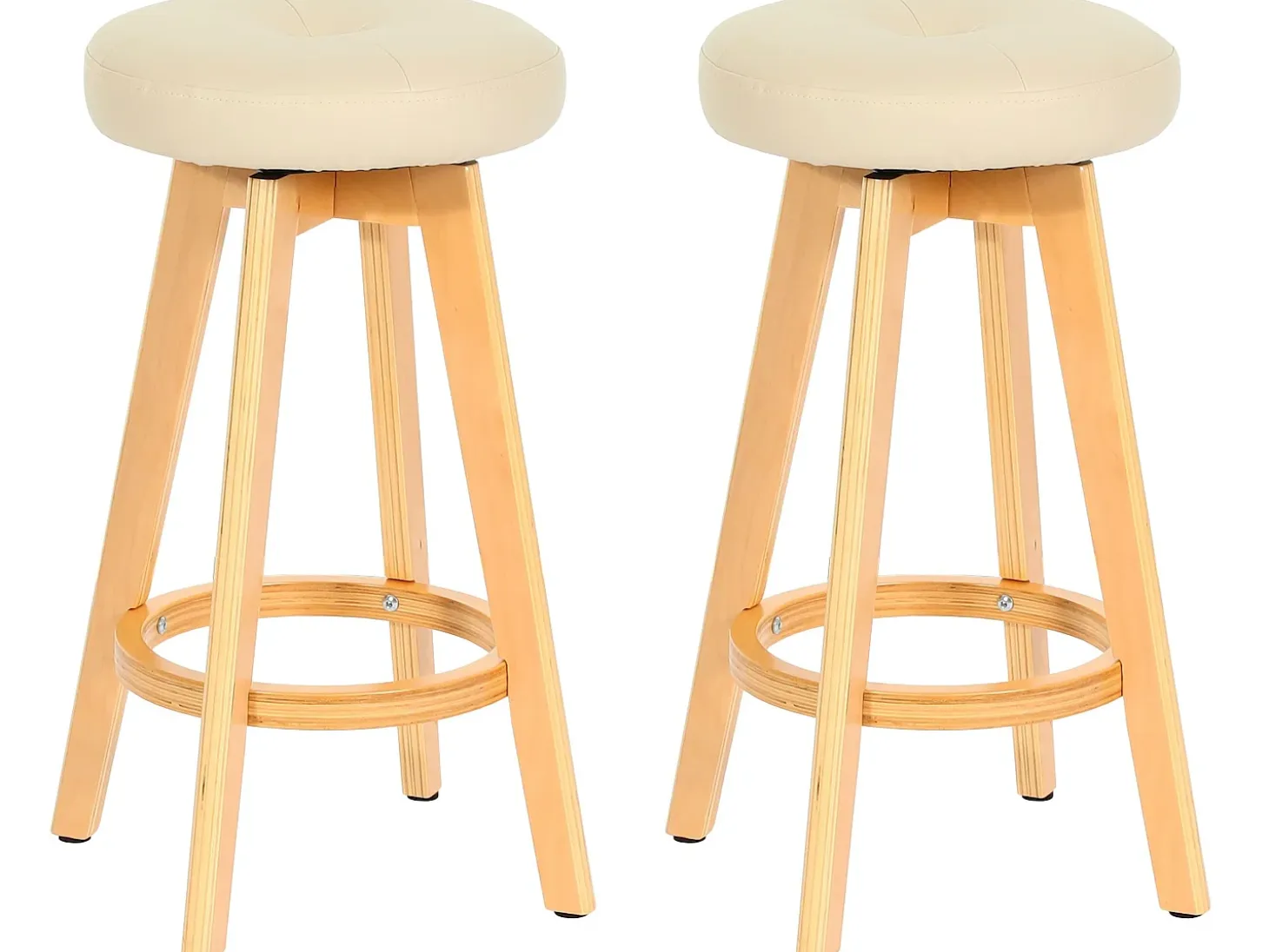 Taburete de bar Boras (juego de 2) giratorio, crema, patas claras