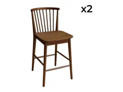 Taburete de bar con barrotes de madera de hevea, set de 2 nogal