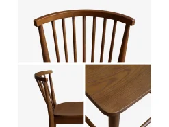 Taburete de bar con barrotes de madera de hevea, set de 2 nogal