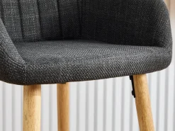 Taburete de Bar con Respaldo y Reposabrazos - Pies en Roble, Asiento de Lino - Altura Fija 75 cm - Ideal para Mostrador, Isla de Cocina, Barra