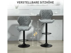 Taburete de bar con respaldo, regulable en altura, tejido chenilla, patas de metal, gris oscuro (51,5x48x112 cm)