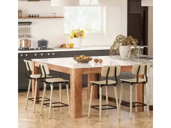 Taburete de bar con respaldo y reposapiés, diseño moderno, estructura de acero, color madera natural (47x41x94 cm)