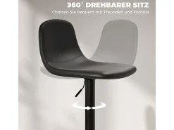 Taburete de bar con respaldo, giratorio 360°, asiento de piel sintética, regulable en altura, diseño moderno, negro (38x38x52-66 cm)