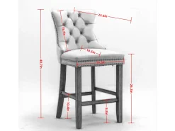Taburete de bar contemporáneo, tapizado, madera maciza, base de madera, remaches cromados, terciopelo, naranja (60x50x103 cm)