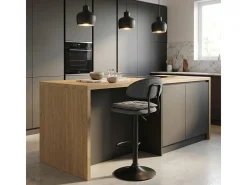 Taburete de bar de cocina ajustable moderno en tela tapizada Nashville. - Gris Oscuro