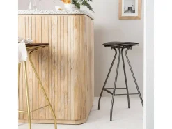 Taburete de bar de cuero gris y metal Lya - Cómodo y elegante