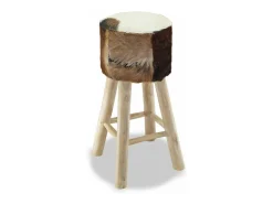 Taburete de bar de diseño silla con asiento de cuero genuino y madera de teca redonda 1202052