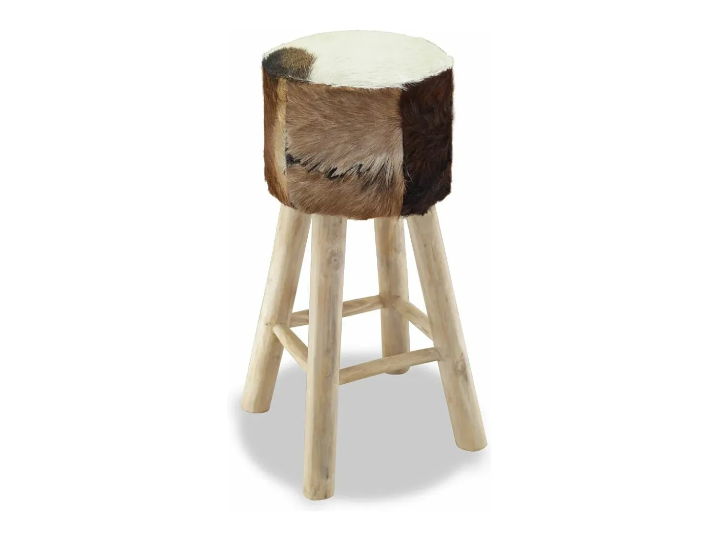 Taburete de bar de diseño silla con asiento de cuero genuino y madera de teca redonda 1202052