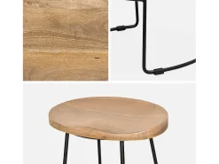 Taburete de bar de madera y acero, set de 2 natural