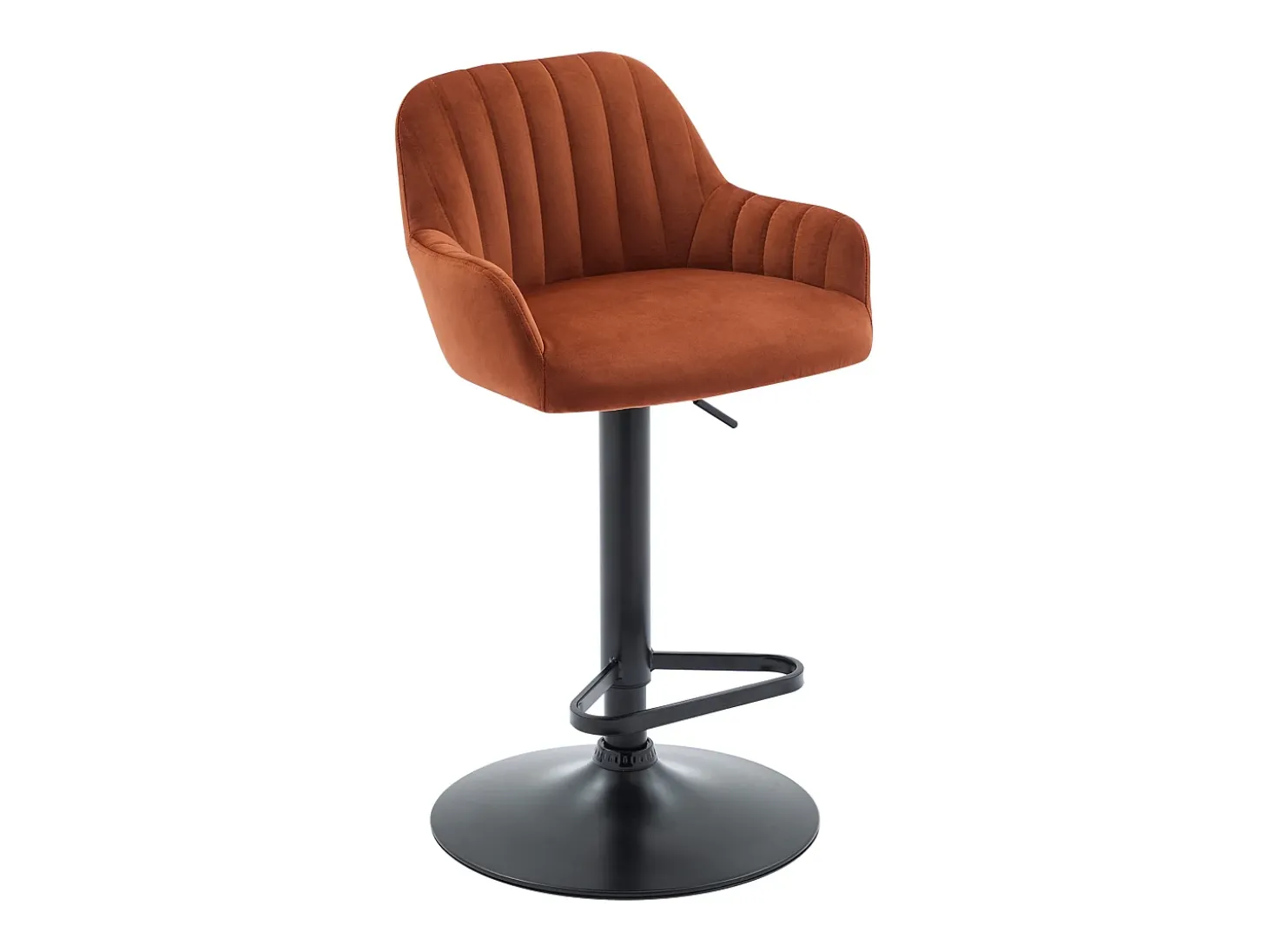 Taburete de bar de terciopelo y metal negro - Altura ajustable - Terracota - ELEANA