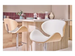 Taburete de bar diseño blanco y madera clara WALNUT