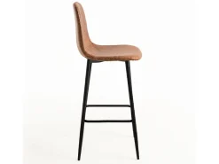 Taburete de bar estilo vintage en símil piel y acero negro Kony 77 cm-Color Marrón