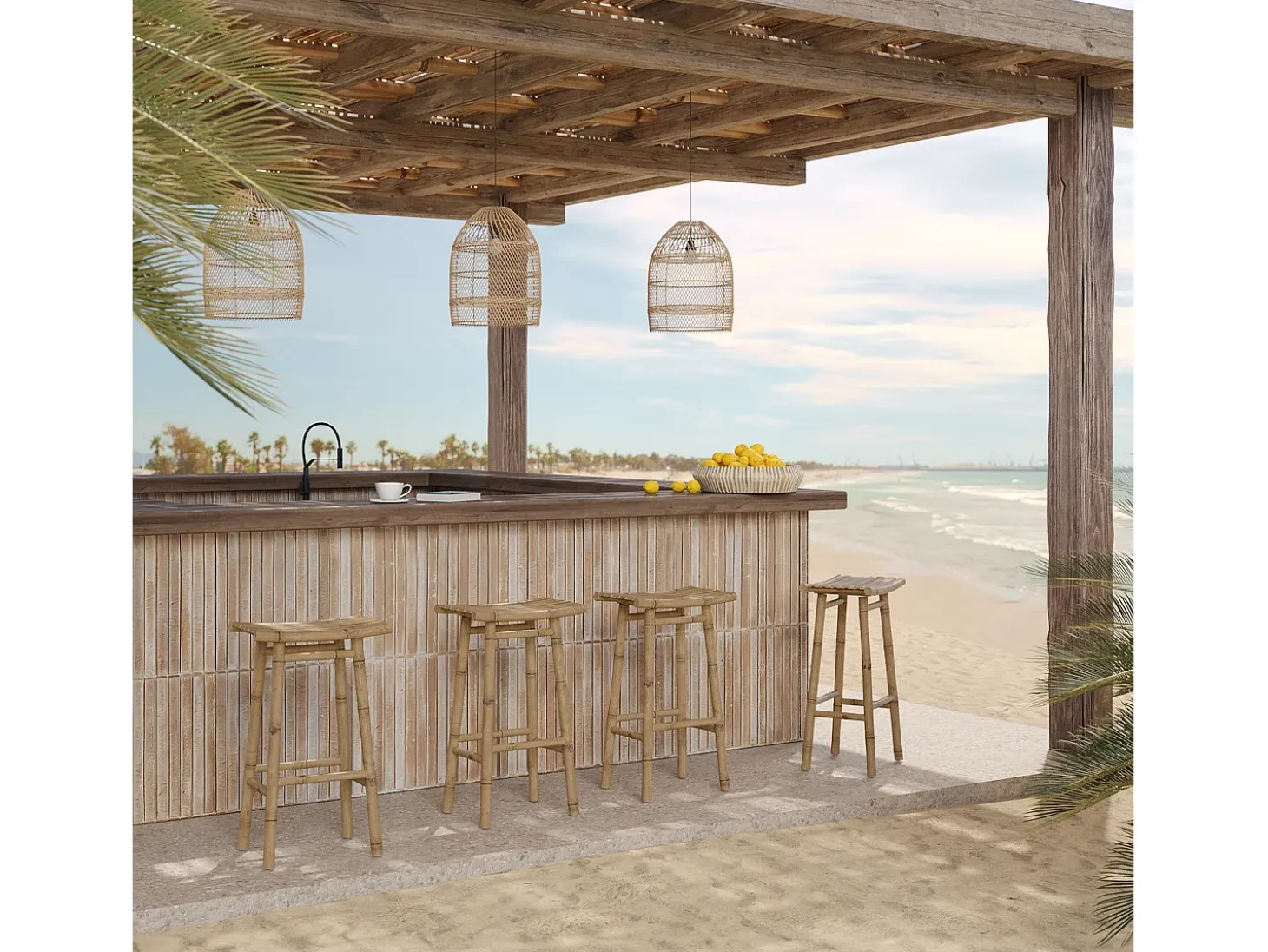 Taburete de bar exterior en bambú 74 cm - Vadella