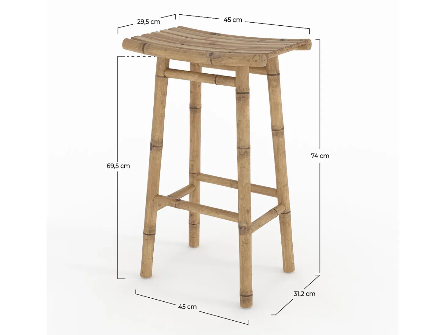 Taburete de bar exterior en bambú 74 cm - Vadella
