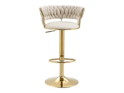 Taburete de bar giratorio de 360°, respaldo artesanal, altura ajustable, terciopelo, color marfil (54 x 46 x 78,5-97 cm)