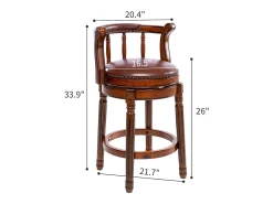 Taburete de bar giratorio 360° - Cuero auténtico, madera, con respaldo, diseño moderno, marrón (54,8 x 54,8 x 96 cm)