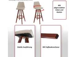Taburete de bar giratorio MCW-C43, taupe
