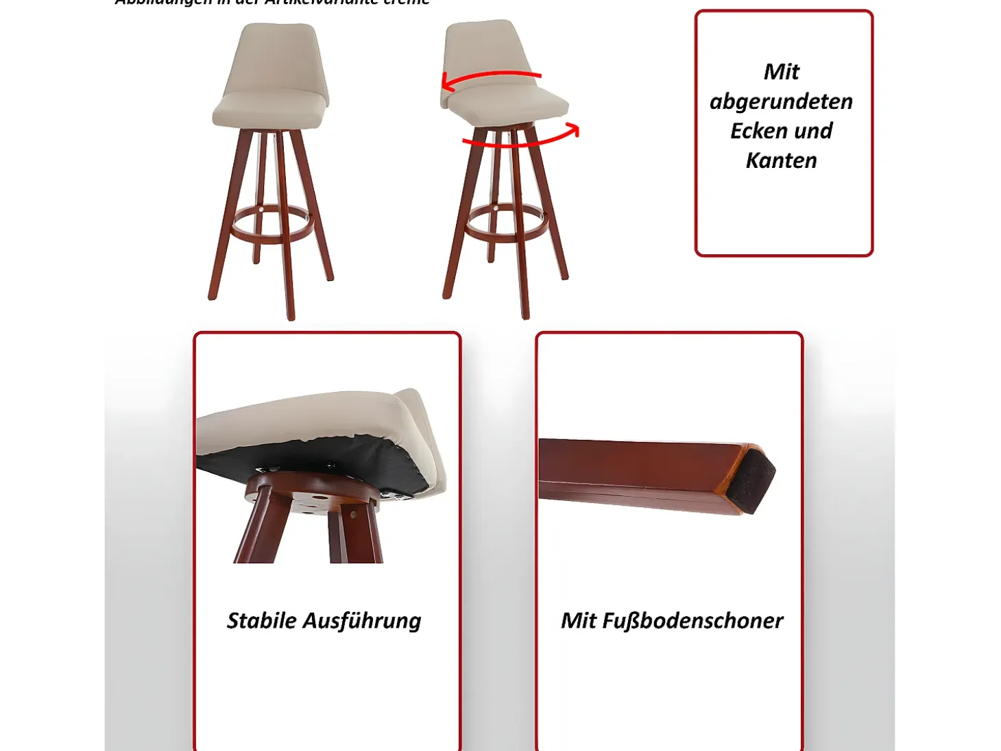 Taburete de bar giratorio MCW-C43, taupe
