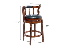 Taburete de bar giratorio 360° - Cuero auténtico, madera, diseño moderno, azul (54,8 x 54,8 x 96 cm)