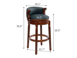 Taburete de bar giratorio de 360°, piel auténtica, estructura de madera, color azul (54,8 x 54,8 x 96 cm)