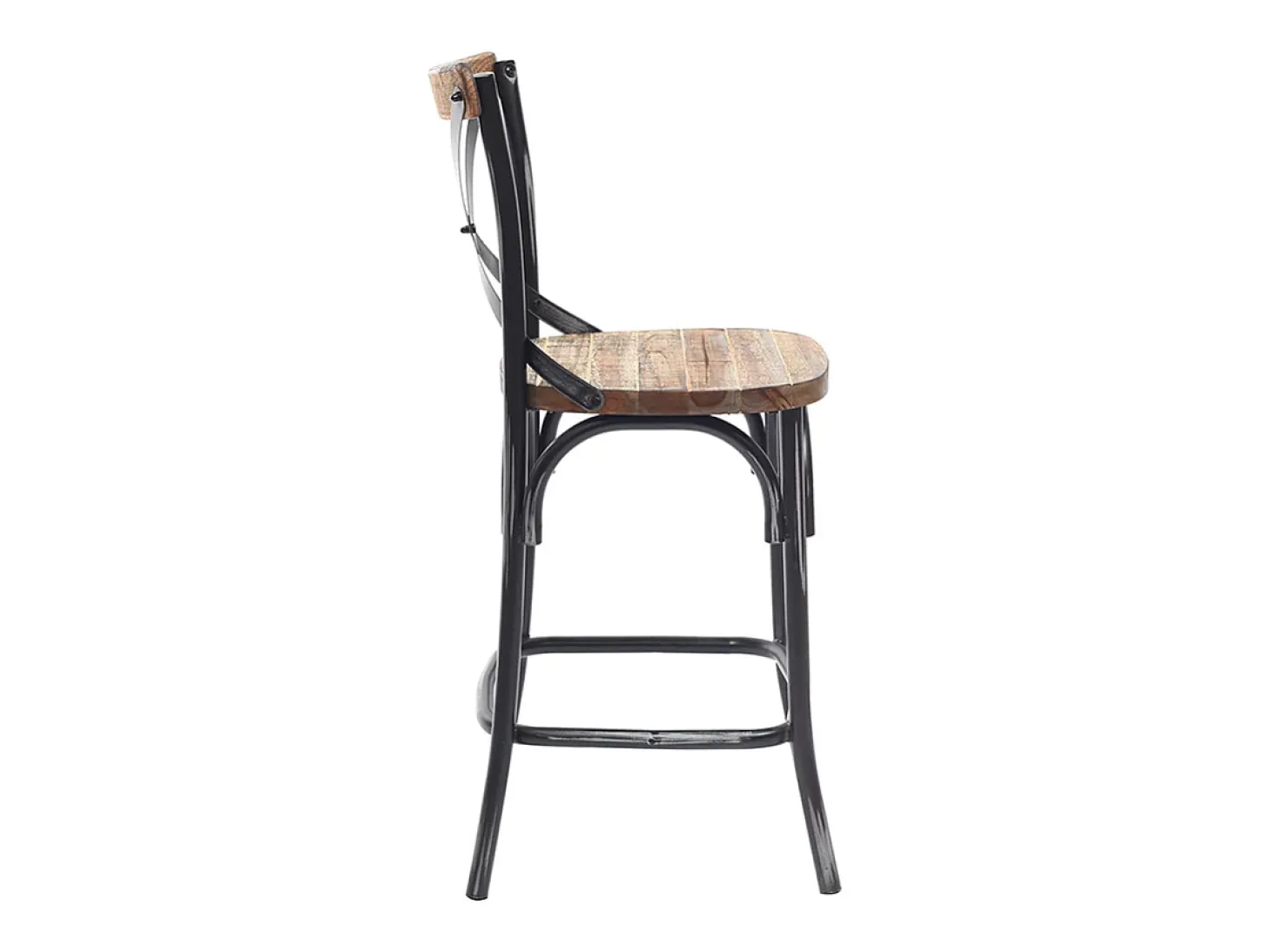 Taburete de bar industrial en madera y metal envejecido negro 65 cm JAKE