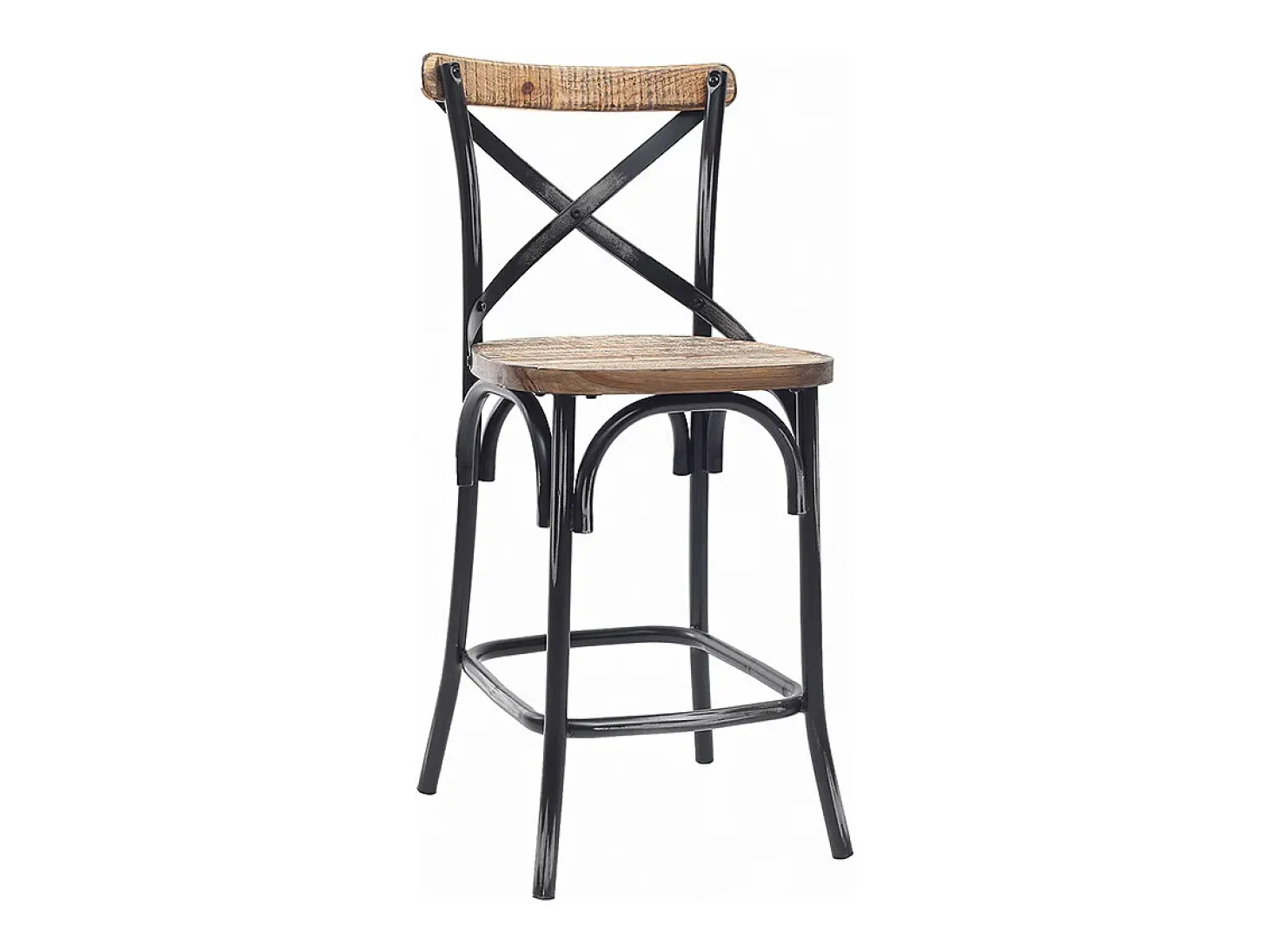 Taburete de bar industrial en madera y metal envejecido negro 65 cm JAKE