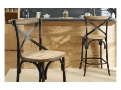 Taburete de bar industrial en madera y metal envejecido negro 65 cm JAKE