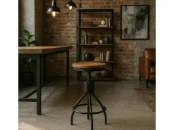 Taburete de bar industrial de madera y metal ajustable con tornillo de rosca Skiv