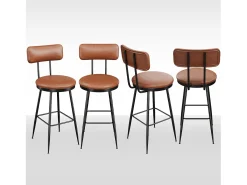 Taburete de bar, juego de 4, trona de cocina, silla de bar con reposapiés y respaldo, para comedor, cocina, piel sintética, marrón