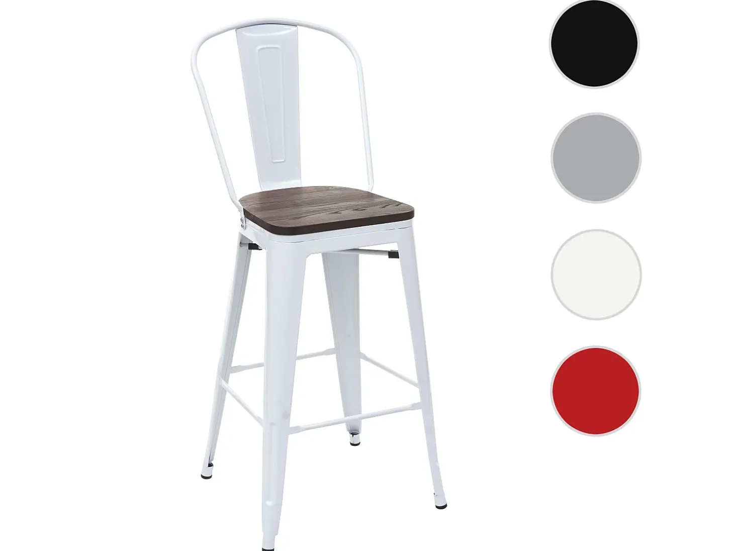 Taburete de bar MCW-A73 incl. asiento de madera, blanco