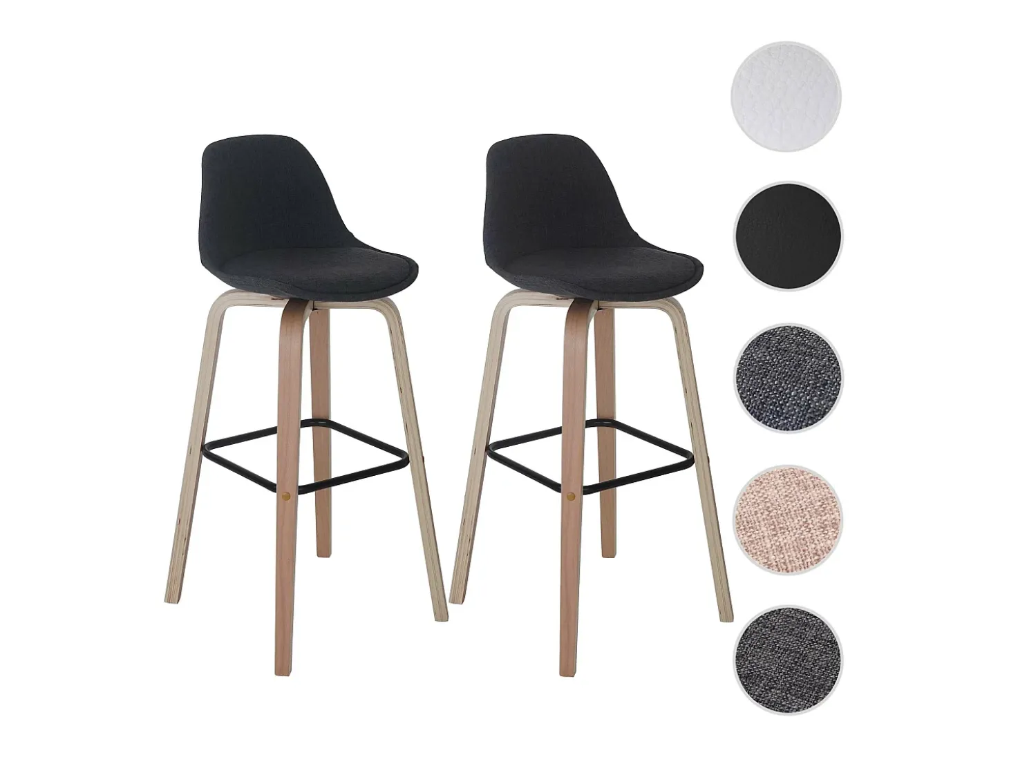 Taburete de bar MCW-A89 (set de 2), textil, gris oscuro