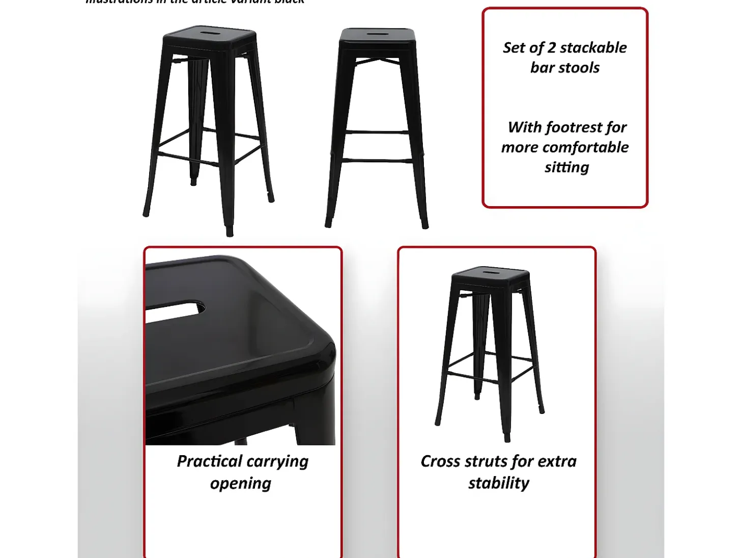 Taburete de bar MCW-A73 (set de 2), rojo