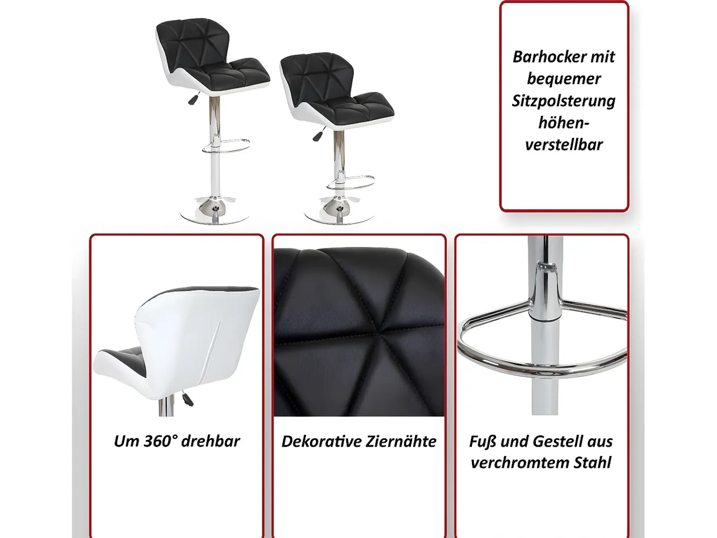 Taburete de bar MCW-A92 (set de 2), burdeos