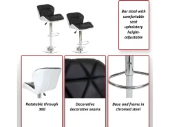 Taburete de bar MCW-A92 (set de 2), gris topo