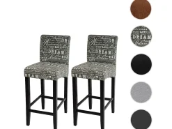 Taburete de bar MCW-C33 (juego de 2), letras, gris, patas oscuras, tela/textil