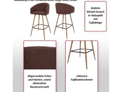 Taburete de bar MCW-D72 (juego de 2), tela/textil, crema-beige
